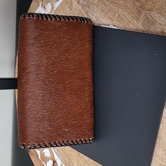Leather Brown Cowhide Wallet Black Leather Trim - Picture 4 of 12